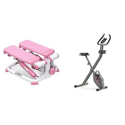 Sunny Health and Fitness Exercise Stepping Machine, Portable Mini Stair Stepper for Home or Office + Smart Folding X-Bike, Portable Compact Exercise Bike, 14-Level Magnetic Resistance
