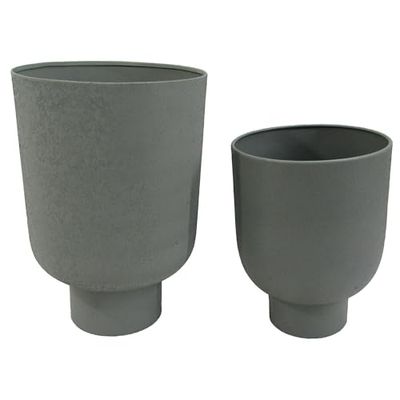 DRW Lot de 2 Pots avec Pied en métal Noir 28 x 39 et 23 x 32 cm