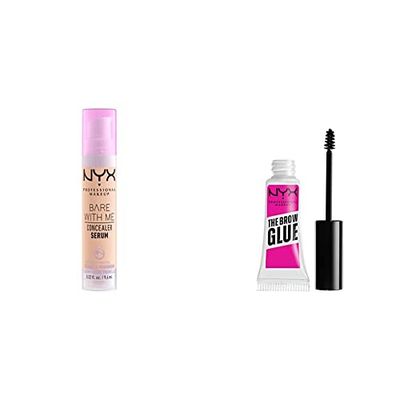 NYX Professional Makeup Bare With Me, Siero Correttore, Naturale, Copertura Media, Vanilla, 9.6ml & The Brow Glue, Gel Trasparente per Sopracciglia Effetto Laminazione, Fino a 16 ore di Tenuta