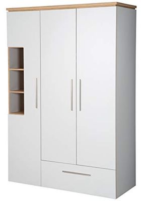 roba Armoire Enfant "Tobi" 3 Portes - 1 Tiroir - 3 Niches - Garde-Robe pour chambre Bébé - Gris Clair/Décor Bois