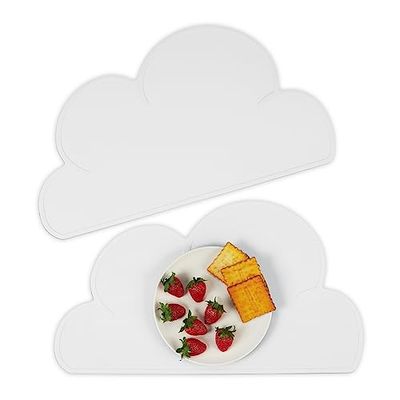 Relaxdays Children's Place Mat Set, 2X Pack, Cloud Design, Silicone, Easy to Clean, W x D: 47.5 x 26.5 cm, Light Grey, 0.2 x 47.5 x 26.5 cm