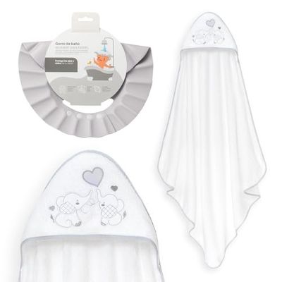Interbaby - Peleryna do kąpieli dla niemowląt + regulowana czapka | 100% bawełniany ręcznik z kapturem unisex | Miękki, szybkoschnący | Idealny dla noworodków, niemowląt i małych dzieci | Wzór słonia