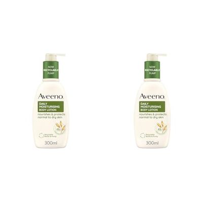 Aveeno Daily Moisturising Lotion | For Normal to Dry Skin Care | With Prebiotic Oatmeal and Glycerin | Moisturises for 24 Hours | 300 ml (Pack of 2)
