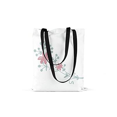 Bonamaison Printed Tote Bag, Reusable Grocery Bag, Shopping Bag, Machine Washable, Foldable, Canvas Cloth Bag with Black Handles, Size: 48x55 Cm
