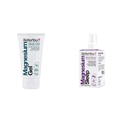 BetterYou Magnesium Body Gel | Pure, Clean, and Natural Source of Magnesium Chloride | Transdermal Magnesium Body Gel | for Use On Joints and Muscles | 150ml & Magnesium Sleep Body Spray, 100ml