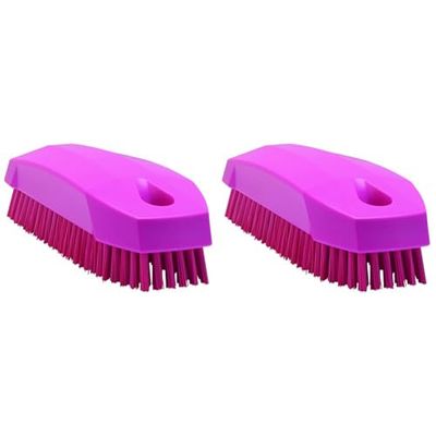 Vikan 64401 Hard Hand Brush S/Nail brush, Pink, 130mm Length, 50mm Width, 40mm Height (Pack of 2)