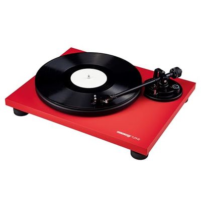 Reloop Turn 2 red - Plataforma giratoria analógica HiFi impulsada por correa (33/45 RPM) con brazo de tono recto, sistema de fonocaptor Ortofon OM10, rojo