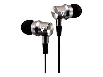 V7 HA111 Noise Isolating Stereo Earbuds with Microphone - Silver & Black