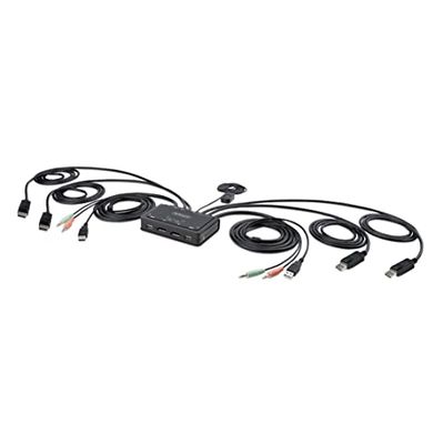StarTech.com Switch Conmutador Cable KVM de 2 Puertos para 2 Monitores DisplayPort - 4K 60Hz - Cables Integrados de 1,5m USB-A/DisplayPort/Audio - Alimentado por el Bus (C2-DD46-UA2-CBL-KVM)