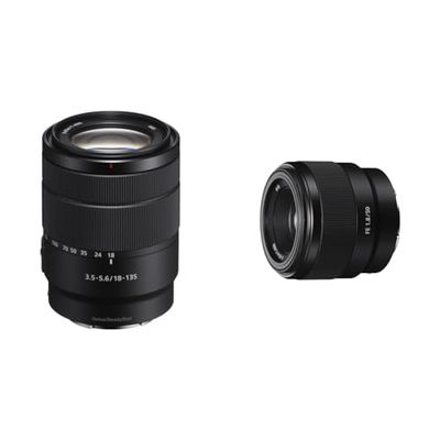 Sony Sel-18135 Obiettivo Con Zoom 18-135 Mm F3.5-5.6, Stabilizzatore Ottico, Mirrorless Aps-C, Nero & Obiettivo standard SEL-50F18F (lunghezza focale fissa, 50mm, F1.8, Full Frame