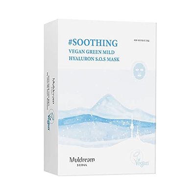 Muldream Vegan Green Mild Hyaluron S.O.S Peel Off Face Mask - for Moisturising and Soothing Skin - 10 Sheet, Clear