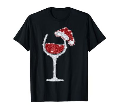 Bicchiere di vino rosso Babbo Natale camicia divertente Natale Maglietta