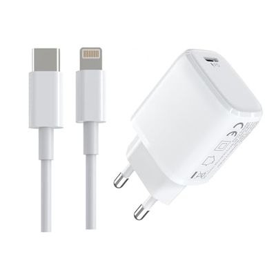 VoltShine Cargador Rapido de Red Machine Gun con Cable Type C a IP 5-12, 1USB de PD 18W, 3.1A Max, Blanco