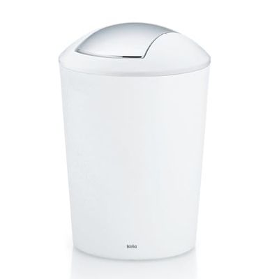 kela bidone con coperchio basculante bianco, bidone per cosmetici 5l con coperchio basculante, plastica, MARTA, bidone per rifiuti bagno bianco opaco