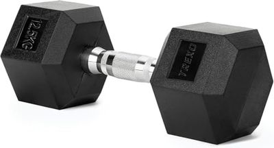 TREXO Manubrio esagonale da 12,5 kg in ghisa gommata durevole per allenamento della forza a casa con manico ergonomico stabile e versatile