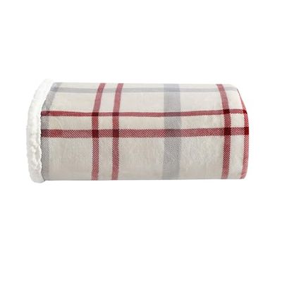 Eddie Bauer Throw Blanket Roupa de cama reversível de forro polar, decoração de casa para todas as estações, poliéster Sherpa, New Castle Red/Grey/Ivory, colcha