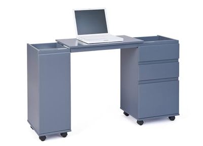 Dmora Bureau/Meuble Extensible avec tiroirs et boîte en MDF laqué Gris