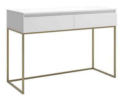 Selsey Bureau, computertafel, bureautafel met 2 laden, metalen frame, 120 x 50 x 80 cm, wit, met gouden poten
