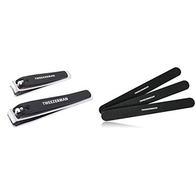 Tweezerman Stainless Steel Nail Clipper 2-Piece Set & Professional Nail Files Black