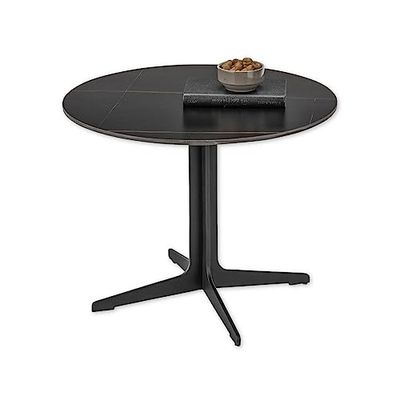 Lena Salontafel, rond, zwart, moderne woonkamertafel met keramische plaat en metalen frame, 60 x 45 x 60 cm (b x h x d)