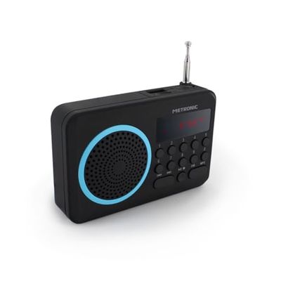 Metronic 477203 Compacte draagbare FM-radio met USB-poort + micro-SD-kaartlezer, zwart en blauw