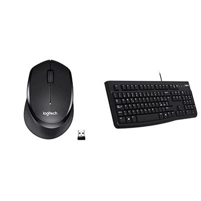 Logitech M330 SILENT PLUS Mouse Wireless, 2,4 GHz con Ricevitore USB Nano, Tracciamento Ottico 1000 DPI, Nero & K120 Tastiera Cablata Business per Windows/Linux, USB, Tasti Silenziosi