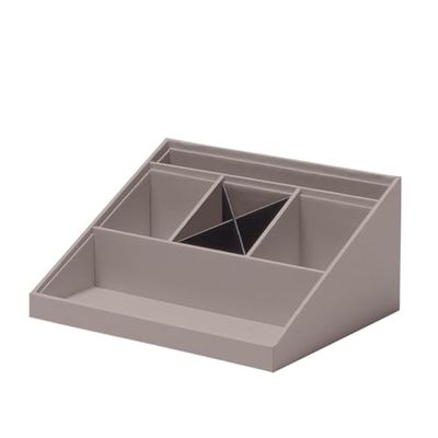 Rössler SOHO desk organizer | Multifunctional desk accessory with 6 compartments | Ideal as an office organiser, pen holder or filing system | Space-saving & hand-glued | Colour: Taupe