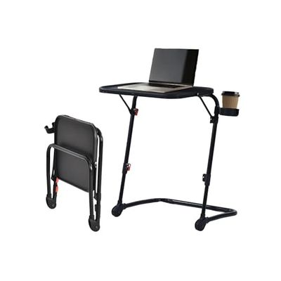 HOMYLIN Verstelbaar Z-vormig studiebureau met bekerhouder, geen montage vereist, draagbare laptop opvouwbare tafel voor thuiskantoor woonkamer, zwart