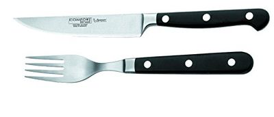 Burgvogel Solingen Set à découper Comfort Line, forgé, Fourchette à Viande Droite 15 cm, Inoxydable, Couteau Tranchelard 20 cm, 2 pièces, riveté, Noir, va au Lave-Vaisselle