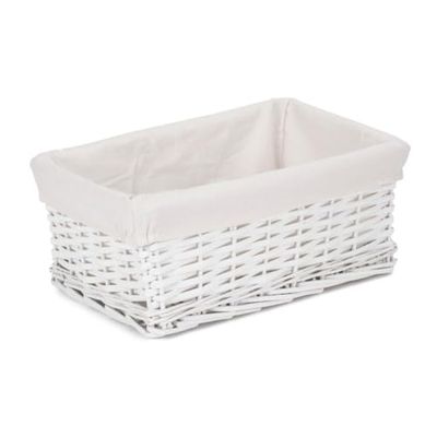 Red Hamper Small White Wicker Cotton Lined Storage Basket, Brown