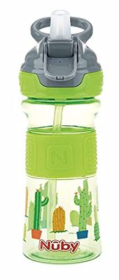 Nuby Flip-It NV0414021GREEN Tritan Drinking Straw Cup with Silicone Handle, 360 ml, 3 Years + Green, 170 g