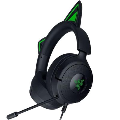 Razer Kraken Kitty V3 X - Casque Filaire Kitty pour Le Gaming - Oreilles Kitty emblématiques - Léger 270g - Micro cardioïde HyperClear - Haut-parleurs Triforce 40mm - Prise Jack 3,5 mm | Noir