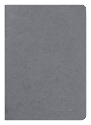 Clairefontaine 733105C Collection Age Bag Un Carnet Agrafé Gris - A5 14,8x21 cm - 96 Pages Unies Blanches - Papier 90 g - Couverture Carte Lustrée Grain Cuir