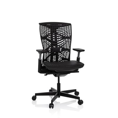 hjh OFFICE 640512 Professionele bureaustoel, SKOPE TPE, zwart, ergonomische bureaustoel, flexibele rugleuning, zitdiepte en armleuningen verstelbaar