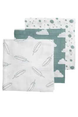 Fraldas de tecido Meyco - conjunto de 3 - 70 x 70 cm - pontos nuvem pluma - verde pedra/branco