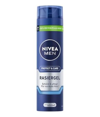 NIVEA MEN Protect & Care Shaving Gel (200 ml), Protection and Care for a Gentle Shave, Skin-friendly Shaving Gel for Men with Aloe Vera and Panthenol