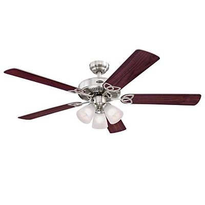 Westinghouse Lighting 7237100 Vintage Indoor Ceiling Fan with Light, 52 Inch, Brushed Nickel