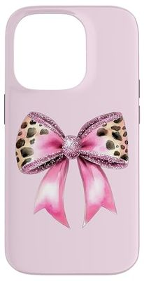 Pink Bow Coquette Cute Leopard Print Pink Aesthetic Ribbon Custodia per iPhone 14 Pro