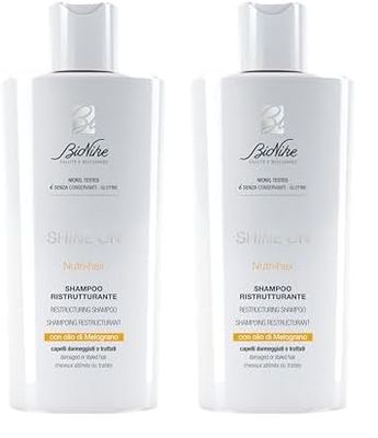 Bionike Shine On - Nutri-Hair, Shampoo Ristrutturante e Nutriente per Capelli Danneggiati e Sfibrati, Prolunga la Durata del Colore, Dona Brillantezza, 200 ml (Confezione da 2)
