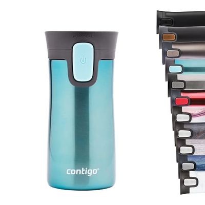 Contigo Pinnacle Autoseal, tazza termica in acciaio inox, thermos, bicchiere a chiusura ermetica, tazza da caffè con coperchio pulizia facile senza BPA, 420 ml, Blu Allettante