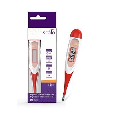 scala SC 1501 Flex Speed Termómetro digital para fiebre corporal, Niños y Adultos, Medición Oral, Rectal, Axilar, Color Rojo