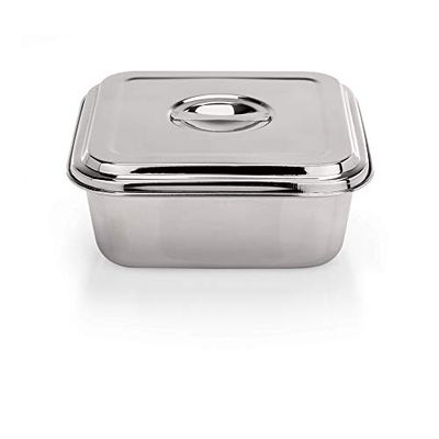 WAS 1104 200 Plat de Service en Acier Chrome-Nickel avec Couvercle, 2,20 l, 20 cm x 20 cm x 7,0 cm