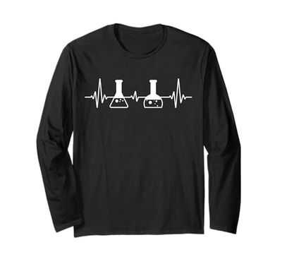 Fiaschetta conica e becher battito cardiaco nerd chimica scienza Maglia a Manica