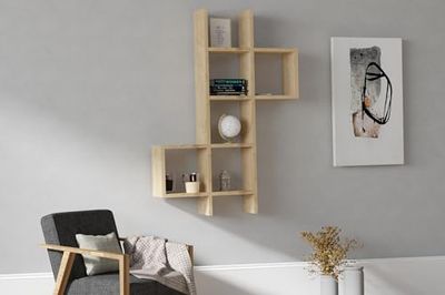 Hanah Home Scandinavian Wall Shelf, kolor szafirowy, 78,6 x 125 x 20 cm, 100% powlekana melaminą, grubość 18 mm, stylowe rozwiązanie do przechowywania z wieloma półkami