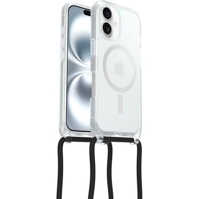 Otterbox Coque React Series Necklace MagSafe pour iPhone 16, Coque de Protection Ultra Fine avec Collier réglable et Amovible, testé Selon Les Normes Militaires, Transparent, Livré sans Emballage