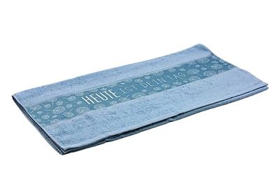 Dekohelden24 Serviette de Bain/Serviette de Bain/Serviette de Bain/Serviette de Plage en Bleu Clair avec Inscription en Allemand « Heute ist Dein Tag » - 100% Coton - Dimensions (L x l) : env. 70 x