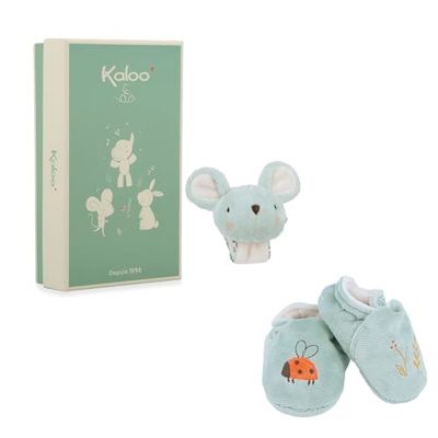 Kaloo - Set med musarmband och tossor – armband och tossor med klockor – förfinad födelsegåva – stimulerar stimulering och motoriska färdigheter – personlig presentask – K210011