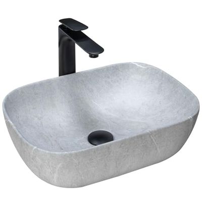 Rea Lavabo da Appoggio in ceramica, rettangolare, pietra marmo 33 x 46 cm, grigio