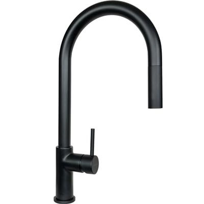 SCHOCK | Miscelatore Aquarain Monocomando Canna Alta Curvata con Doccetta Estraibile Doppio Getto, Colore Nero, h445
