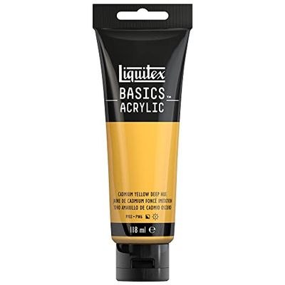 Liquitex 8870042 basics – akrylfärg, monopigmenterade konstnärspigmenteringar, ljusäkta, medelviskositet, arkivkvalitet, sidenglänsande finish, 118 ml rör – kadmiumgul mörk nyans